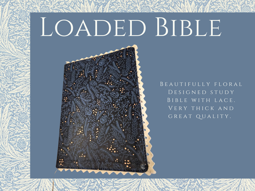 Women's CSB Blue and Gold Floral Design Loaded Study Bible with Navy and Gold Tabs