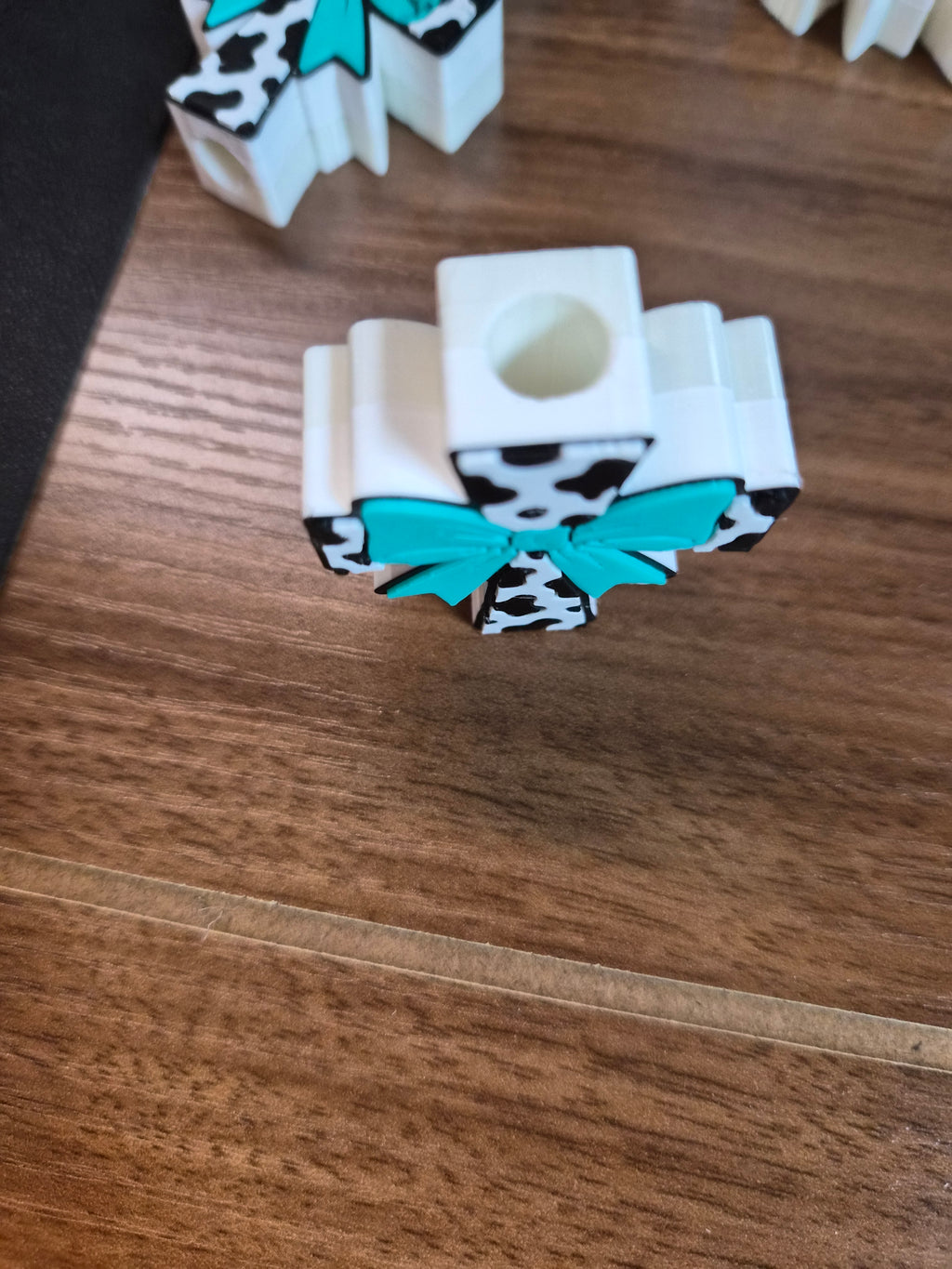 Straw Topper | Cow Print Cross with Turquoise Bow