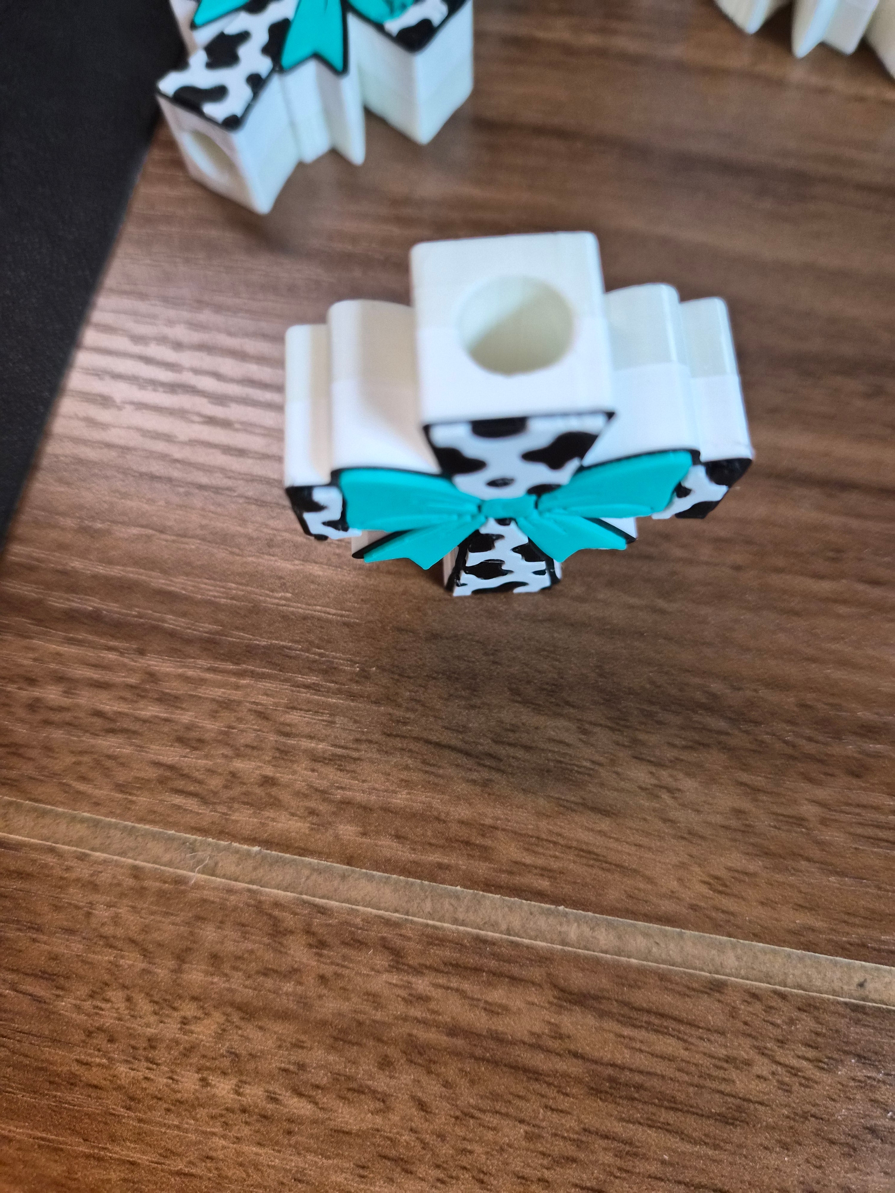 Straw Topper | Cow Print Cross with Turquoise Bow