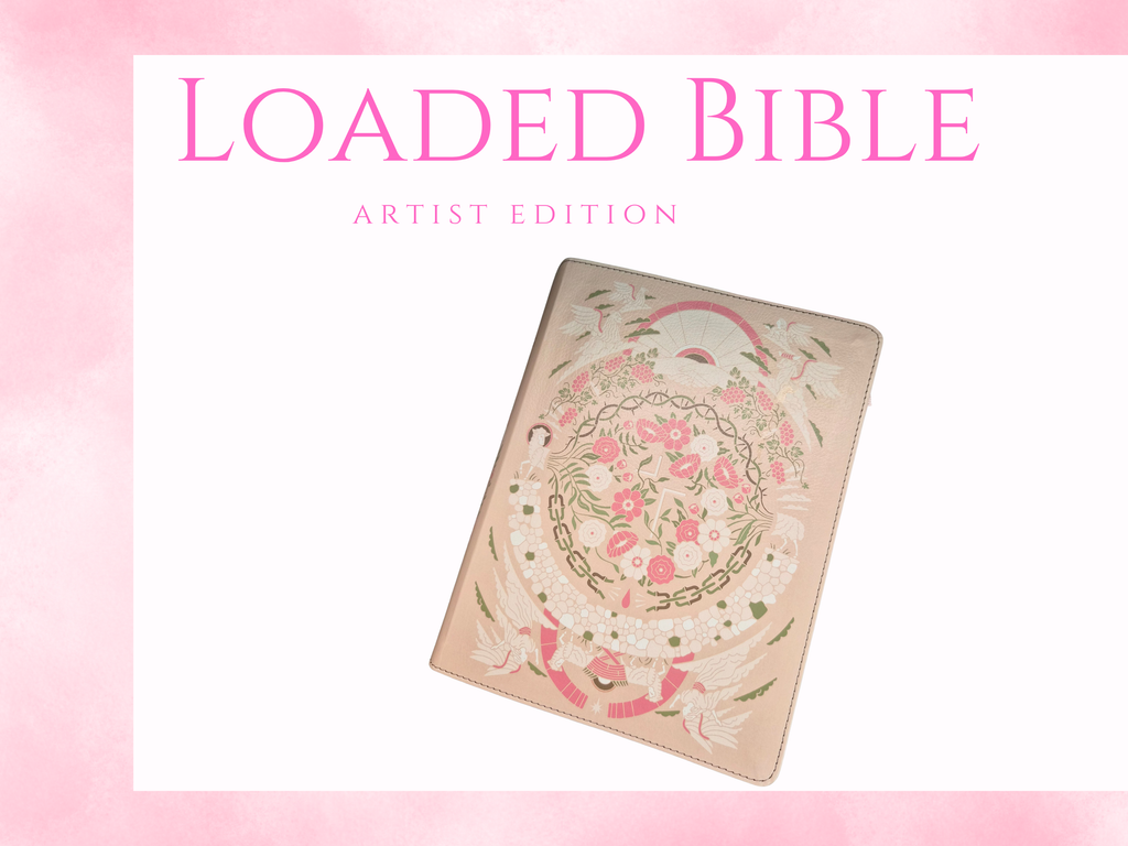 Women's "The Jesus Bible" Artist Edition, ESV Loaded | Pink Soft Cover with Pink Tabs and pompom ribbon
