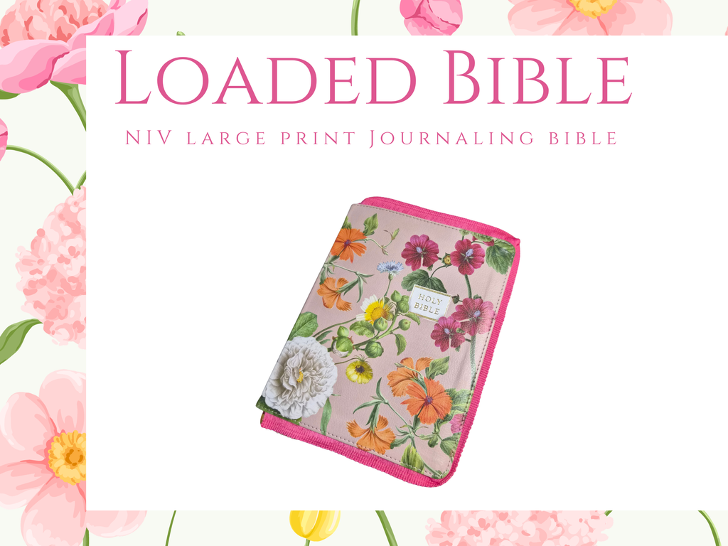 Women's NIV Large Print Journaling Bible - Loaded | Floral Soft Cover with Pink Tabs and Pompom Ribbon with Border