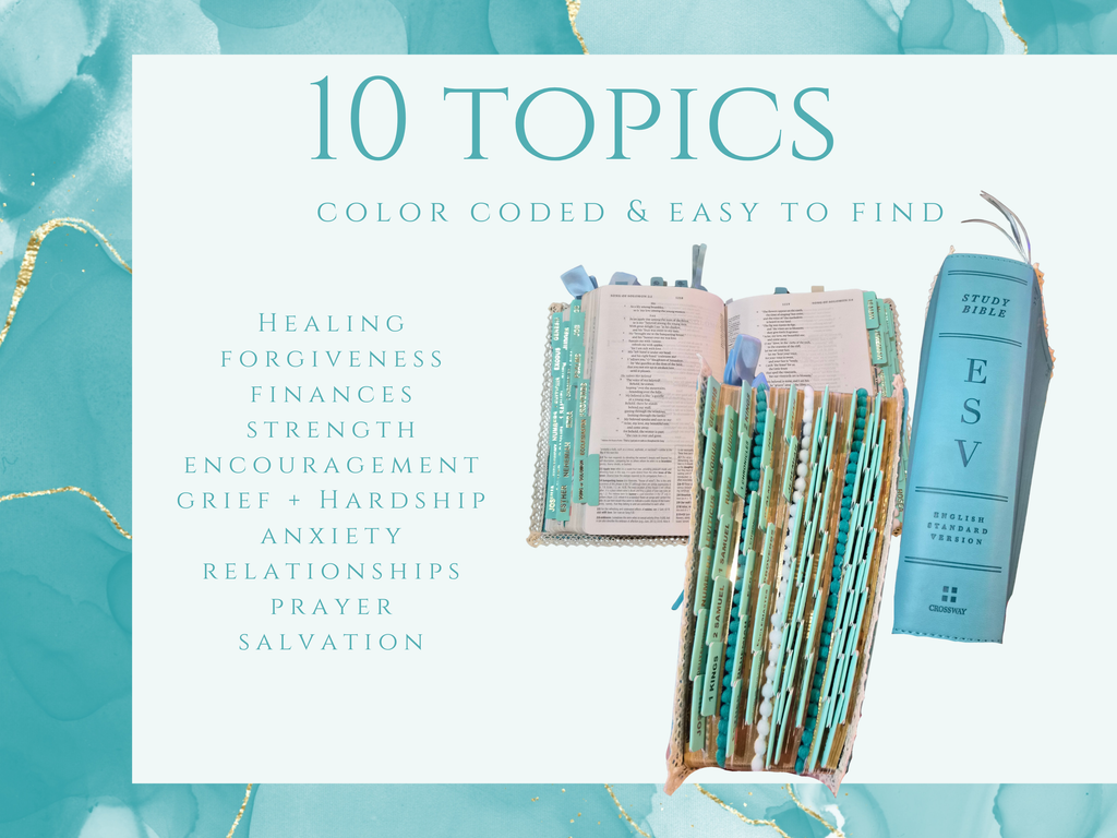 Women's ESV Study Bible - Loaded | Turquoise Soft Cover with Matching Tabs and Pompom Ribbon