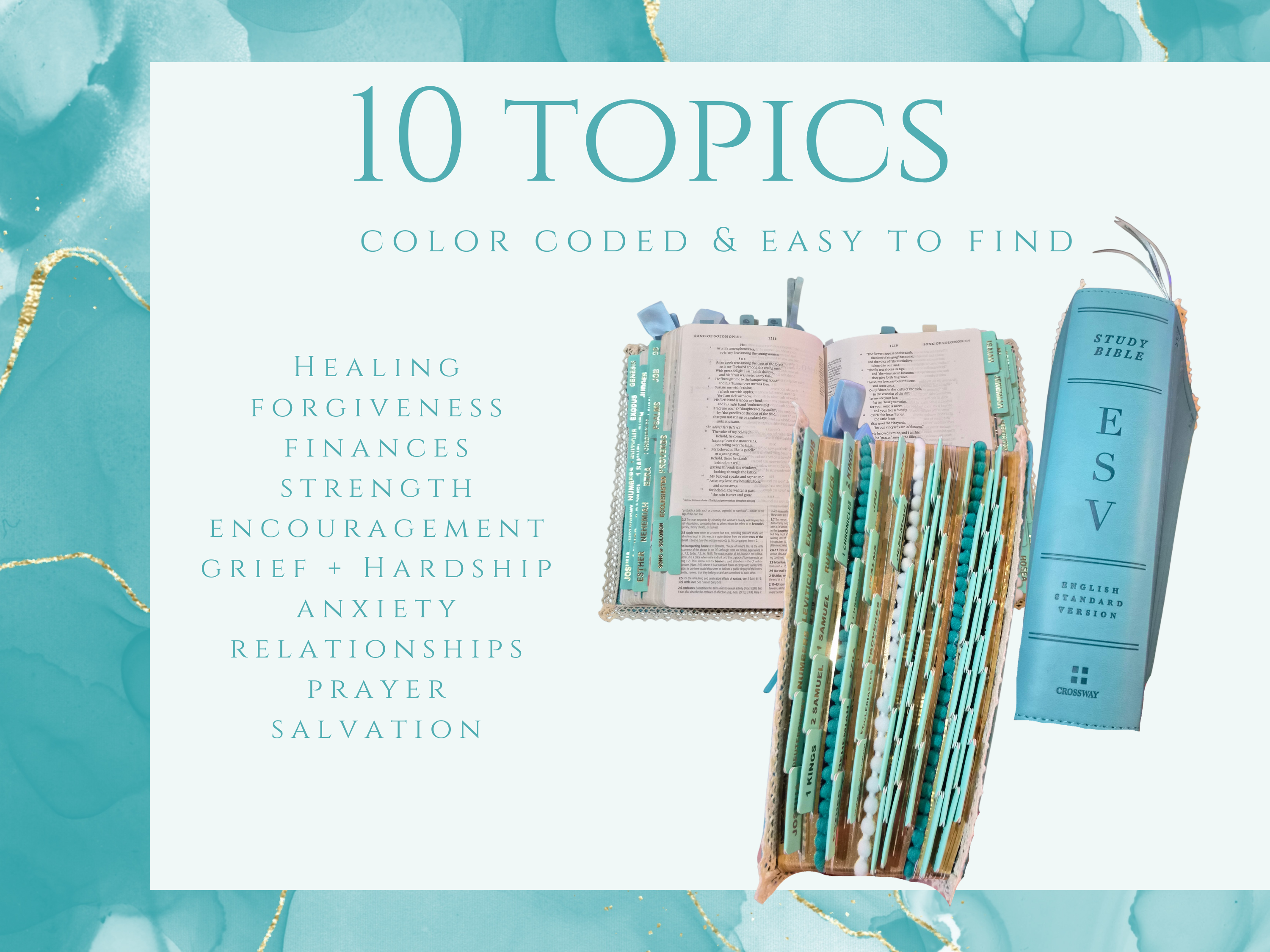 Women's ESV Study Bible - Loaded | Turquoise Soft Cover with Matching Tabs and Pompom Ribbon