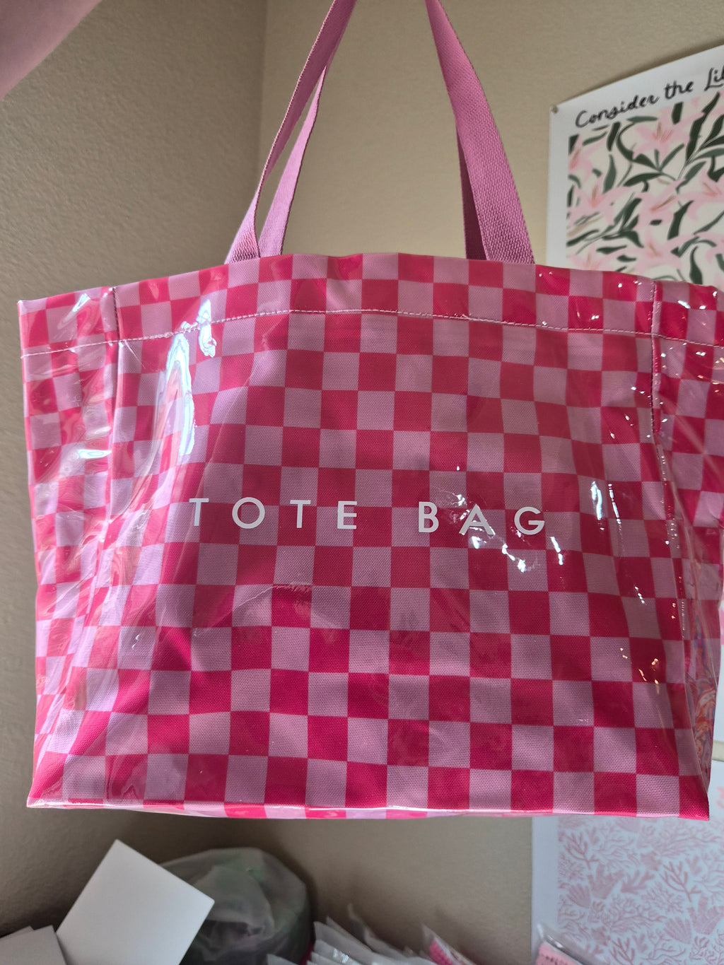 Pink Checkered Tote Bible Bag with Matching Inside Bag
