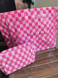 Pink Checkered Tote Bible Bag with Matching Inside Bag