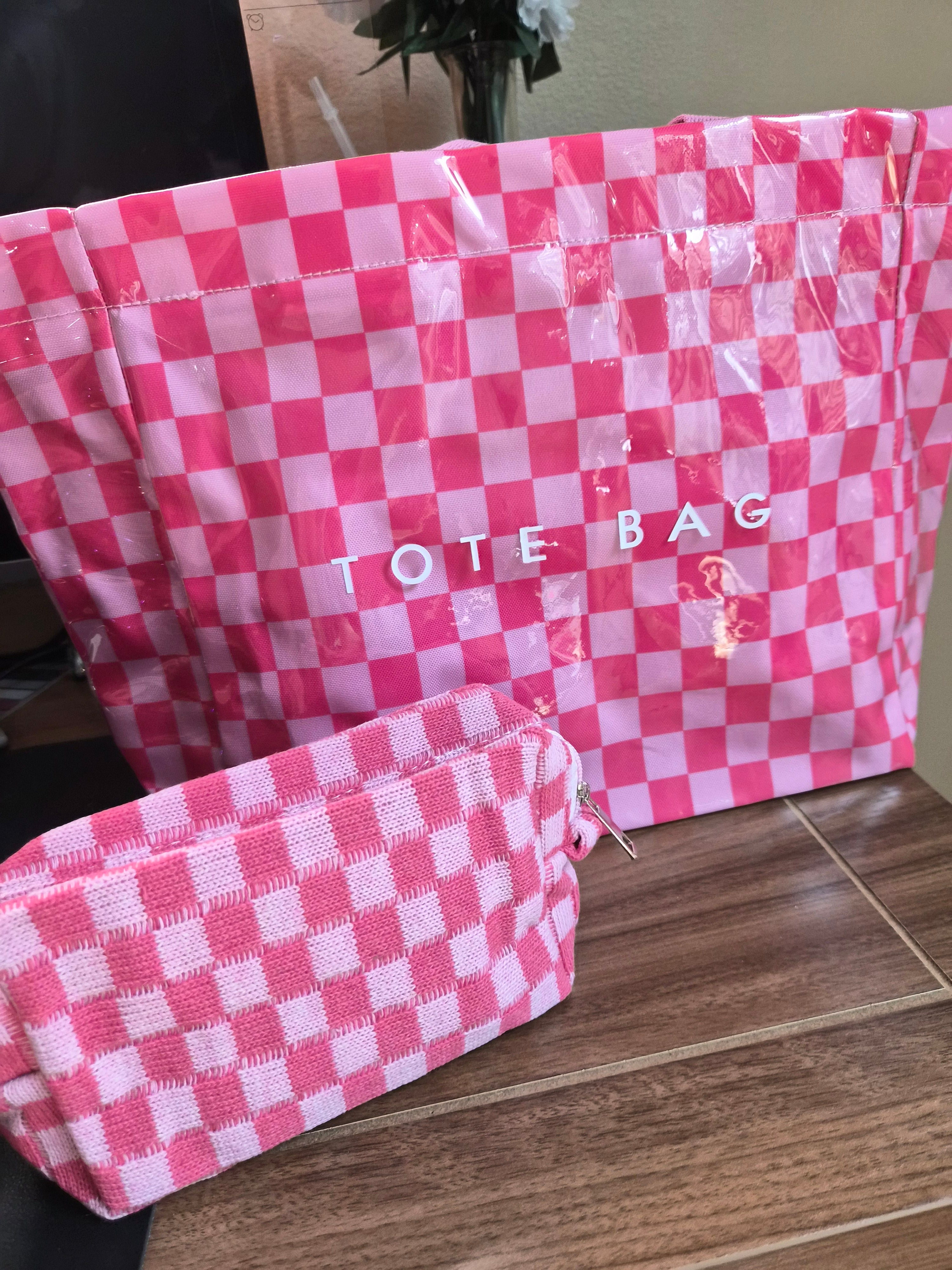 Pink Checkered Tote Bible Bag with Matching Inside Bag
