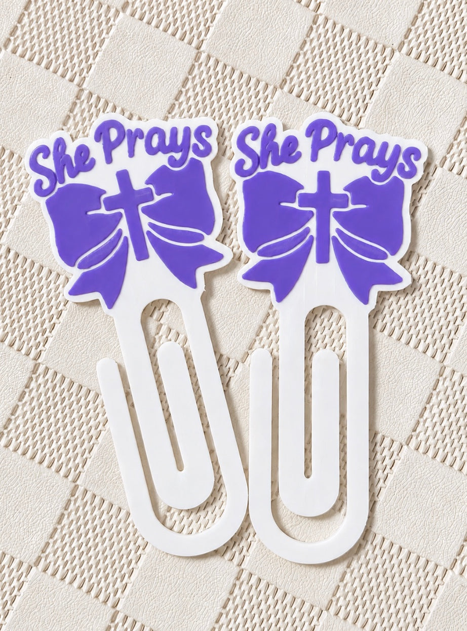 Paperclips - Pack of 2.| She Prays | Cross and Bow | Purple