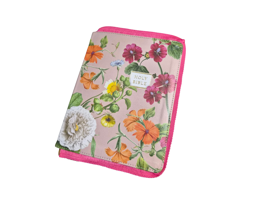 Women's NIV Large Print Journaling Bible - Loaded | Floral Soft Cover with Pink Tabs and Pompom Ribbon with Border