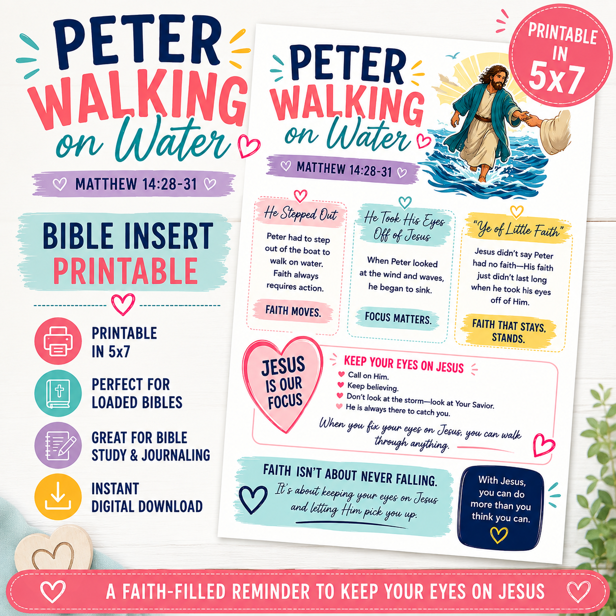 Peter Walking on Water | 5x7 Loaded Bible Insert (Digital Download)