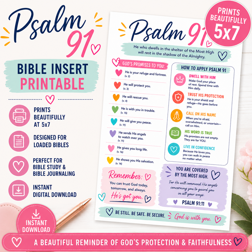 Psalm 91 Bible Insert Printable | 5x7 Loaded Bible Insert (Digital Download)